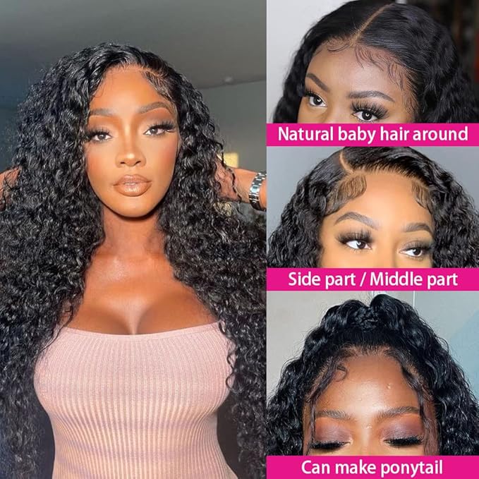 Lace Front Wigs Human Hair Water Wave Brazilian Virgin Hair 180% Density 4X4 Water Curly Lace Closure Human Hair Wigs for Black Women Glueless Wig with Baby Hair Natural Color 22 Inch Water Wave Wig