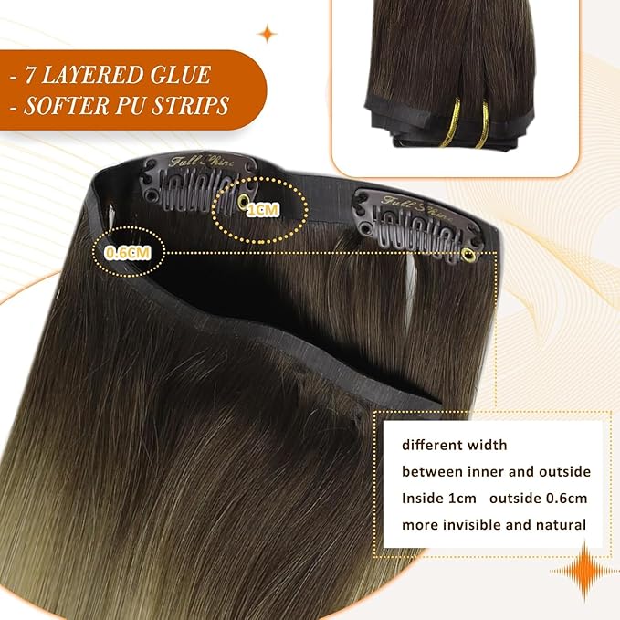 Full Shine Seamless Hair Extensions Clip in Dark Brown to Blonde Clip in Hair Extensions Real Human Hair 20 Inch Remy Hair for Women Full Head Softness 8 PCS 120 G