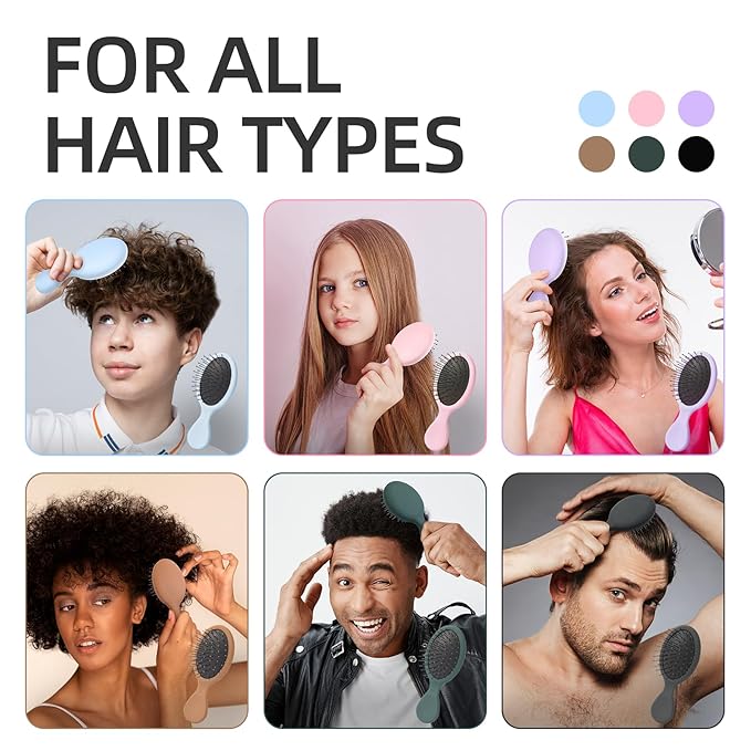 Mini Hair Bursh for Kids Women and Men, Protable Travel Size Hair Brush for Pockets Purse backpack,Mini Detangler Brush for All Hair Types, Small Hair Brush for Detangling(1 Pack-Black)
