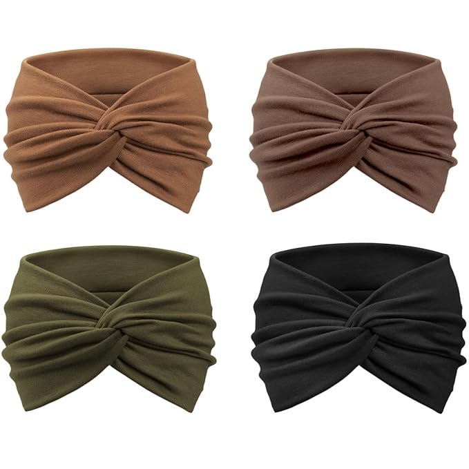 DRESHOW 4 Pack Turban Headbands for Women Wide Vintage Head Wraps Knotted Cute Hair Band Accessories