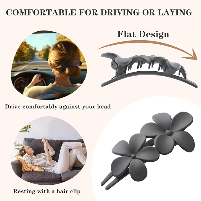 5 Pcs Flat Hair Clips, Medium Lay Flat Claw Clips for Women Girls,2 Styles Strong Hold Non-slip Matte Hair Claws for Thick Thin Hair(Brown&Purple)