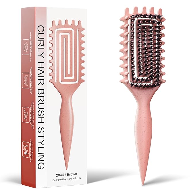 Curly Hair Brush, Curl Defining Brush with Soft Boar Bristles Detangling Tangled Glides, Wide-Teeth Design Effortlessly Shaping & Defining Curls, Curling Definer for Wet & Dry Hair (Beige)