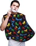 Beard Trimming Catcher Apron, Waterproof Non-Stick Grooming Bib for Shaving, Ideal for Men Dad Father’s Day, Black Colorful Horses Shave Bib