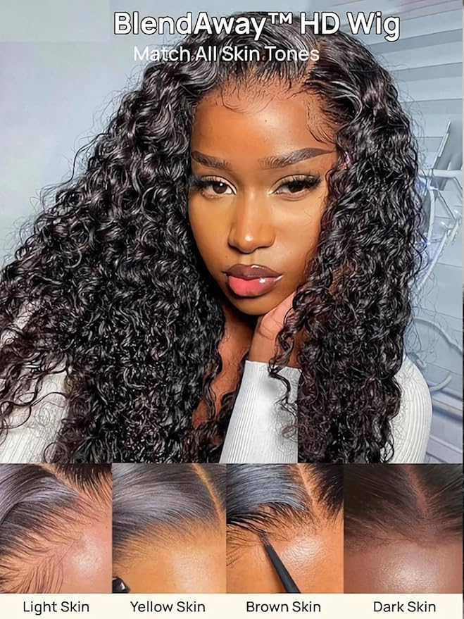 Julia Hair Bye Bye Knots Wig 13x4 Glueless Wigs Human Hair Mixed Curls Water Wave and Jerry Curly Fluffy Wig Pre Everything Pre Plucked Pre Cut HD Lace Bleached Knots Natural Black 18 Inch