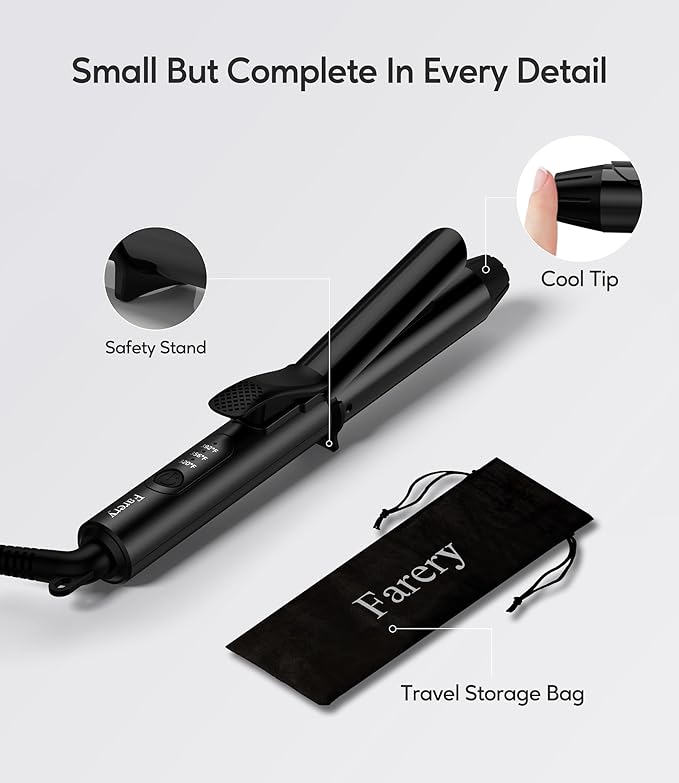 FARERY Travel Curling Iron, 1 Inch Mini Curling Iron Travel Size with 3 Adjustable Temp, 100-240V Dual Voltage, Auto-Off, Ceramic Mini Hair Curler with Keratin&Argan Oil Infuse, Includes Storage Bag