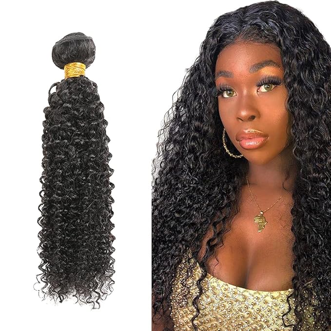 Bundles Human Hair Color 1B Kinky Curly Bundles Niegmeag Brazilian Virgin Remy Hair Single Bundle 18 Inch Double Weft Soft and Silky Natural Black Curly Bundle Hair Weave