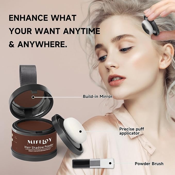 2 Pack Root Touch Up Shadow Powder, Gray Hair Cover Up, Women Color Root Coverage Powder for Thinning Grey Hairline, Men Instantly Concealer Hair Loss Beard Line Eyebrow, Red Brown