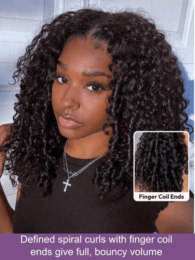 YIROO Burmese Bye Bye Knots Curly Wig Human Hair with Finger Coil Ends,Glueless Wig Human Hair Pre Plucked Pre Cut 7x5 Lace Front Wig Pre Bleached Wear and Go Beginner Friendly 150% Density 26Inch