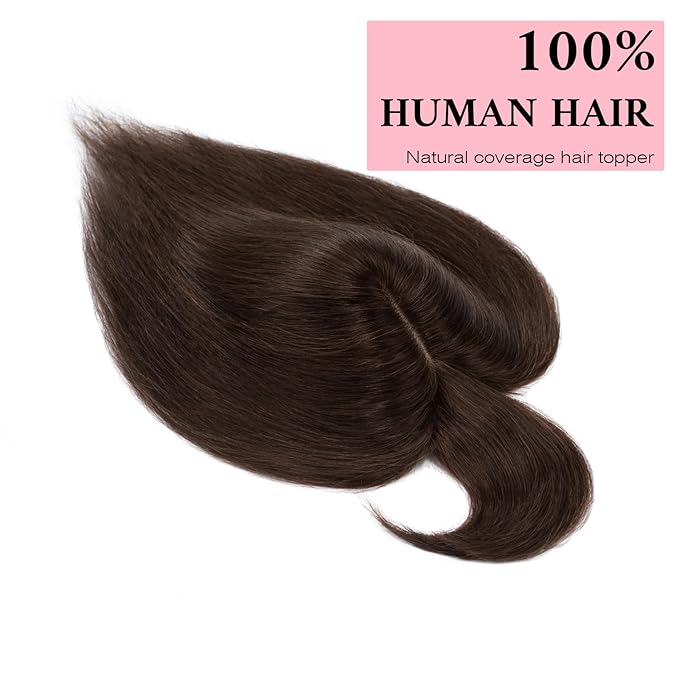 SEGO 100% Real Human Hair Toppers, with Air Bangs, Silk Base 150% Density, Clip in Topper, 2.7肺5.1・ HairPieces for Women, with Thinning/Hair Loss Cover Gray
