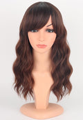 Brown Wavy Wigs For Women Synthetic Wigs With Bangs For Daily Use 16 Inch(Ombre Brown)