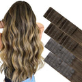 GOO GOO Invisi Edge Tape in Hair Extensions Human Hair, 4/27/4 Balayage Chocolate Brown to Caramel Blonde 20pcs injected with 20pcs classical tape ins, 20inch 100g, Virgin Remy Hair, Natural Look