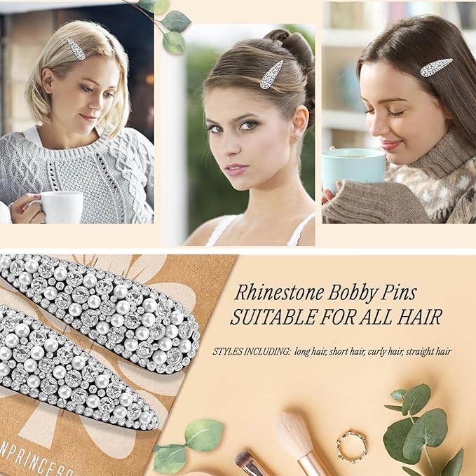 2PCS Rhinestone Hair Clips,Snap Hair Accessories,Decorative Hair Clips,Rhinestone Barrettes For Women Girls(SET12)