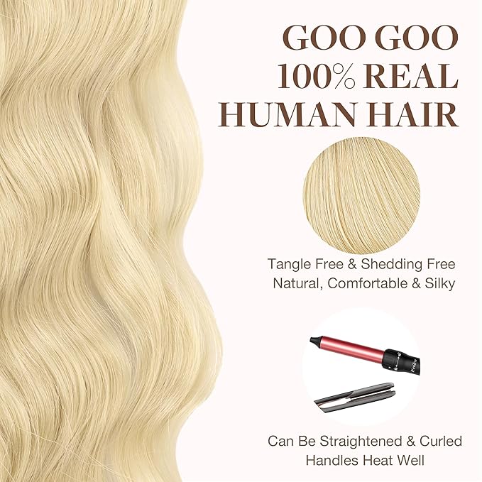 GOO GOO Tape in Hair Extensions Human Hair, R7/60F Rooted Ash Blonde with Frosted Highlights, 10inch 30g 20pcs, Skin Weft Seamless Invisible, Silky Straight with Thick Ends, Remy Human Hair