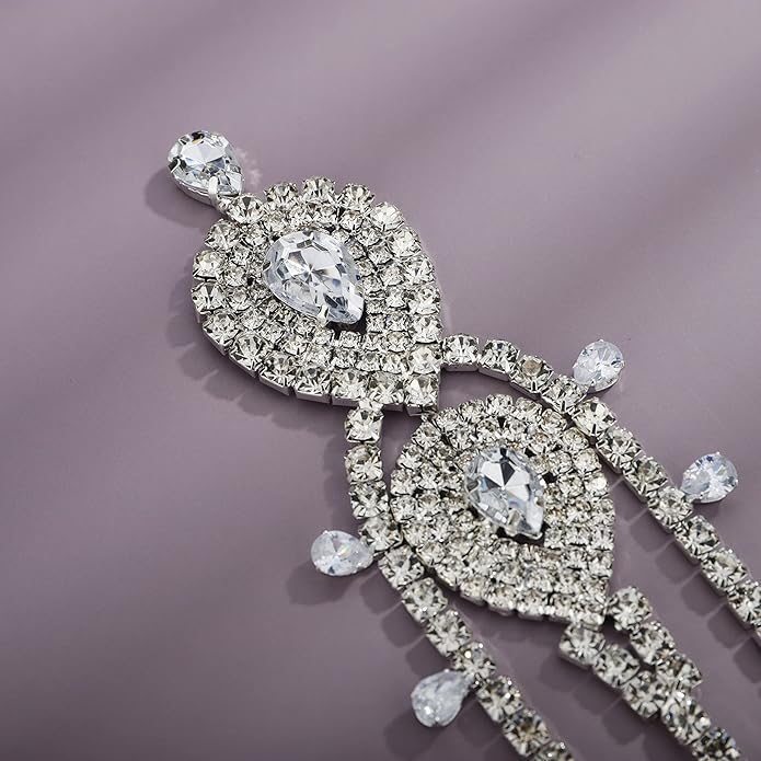 YERTTER Wedding Silver Rhinestone Head Chain With Clip Jewelry Forehead Tassel Fringe Headband Headpiece Crystal Chain Headband Hair Accessories for Women Brides Prom Costume(Silver 2)