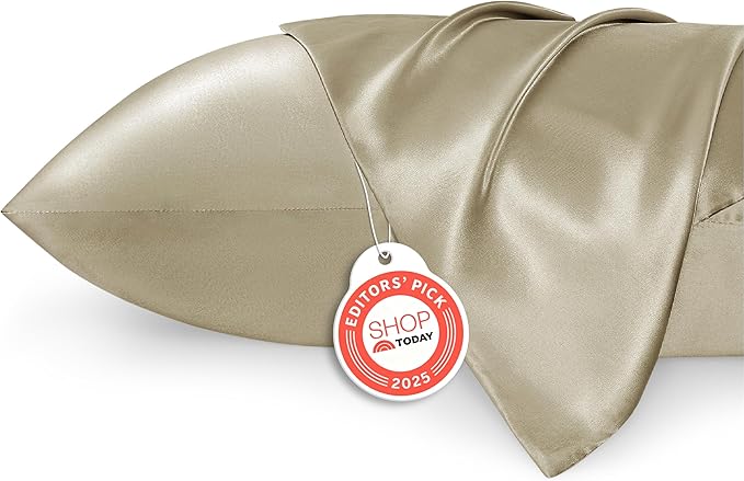 Bedsure King Size Satin Pillowcase Set of 2 - Khaki Silky Pillow Cases for Hair and Skin 20x36 Inches, Pillow Covers with Envelope Closure, Similar to Silk Pillow Cases, Gifts for Women Men
