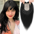 Hair Toppers for Women Real Human Hair, 360° 3D Toppers Pieces for Women with Thinning Crown Wispy Bangs 12 Inch Upgrade Big Basement Black, 12 Inch Wispy Bangs