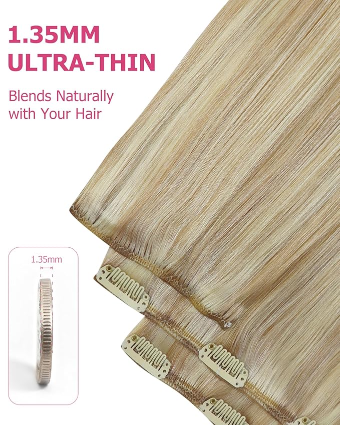 YoungSee 150G Clip in Human Hair Extension Golden Blonde Clip in Extensions Light Blond Mix Golden Blonde Highlight Human Hair Extensions Clip ins Straight Remy Hair 7Pcs 20Inch