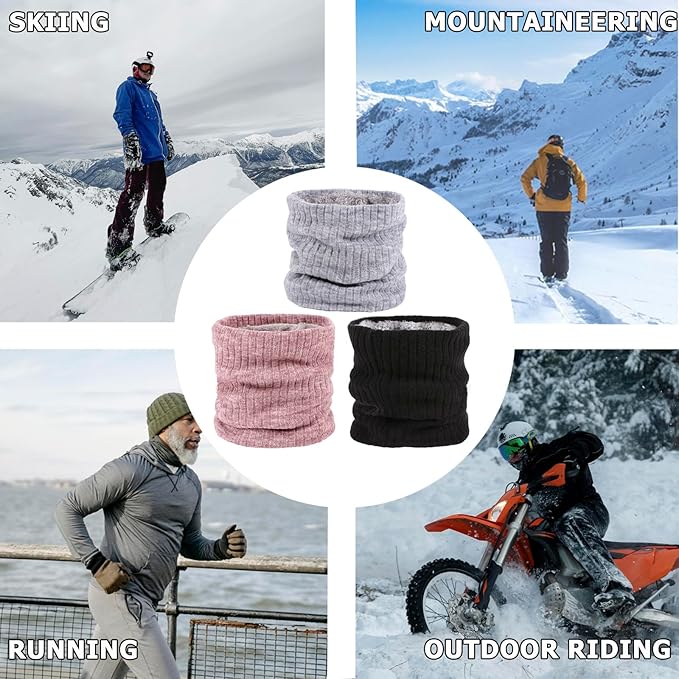 3 Pack Winter Neck Warmer & Ski Mask for Men Women Thermal Warm Fleece Face Mask Neck Gaiter Scarf Gift