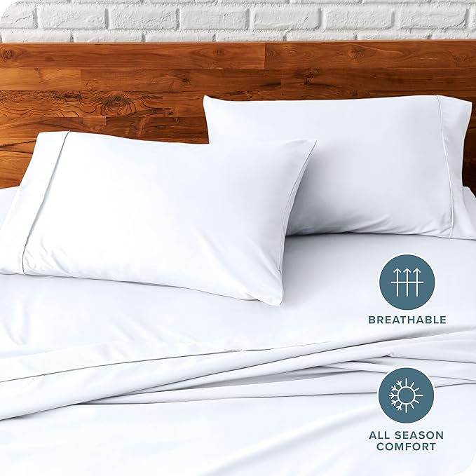 Bare Home Microfiber Pillow Cases - Standard/Queen Size - Cooling Pillowcases - Double Brushed - 2 Pack - Easy Care (Pillowcase Set of 2, White)