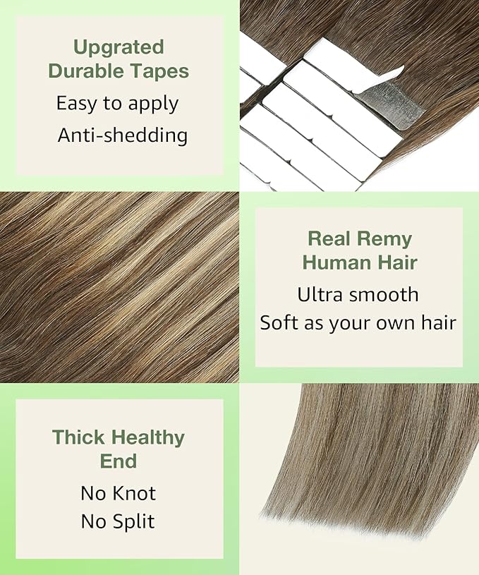 SURNEL 22 inch Tape in Hair Extensions Balayage #4/27/4 Chocolate Brown to Caramel Blonde Tape in Hair Extensions Human Hair 50g(#4/27/4-22)
