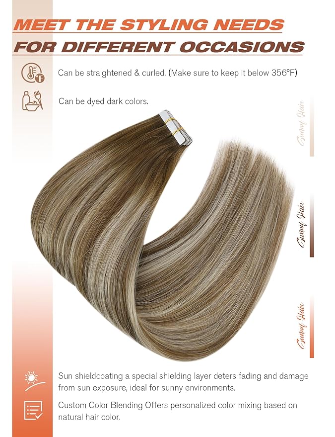 Hair Tape in Hair Extensions Real Human Hair Invisible Remy Hair Extensions Tape ins for Women Medium Brown Root to Platinum Blonde Balayage 12 inch 20Pcs 30G