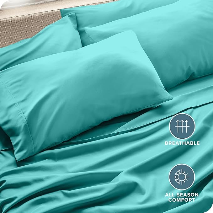 Bare Home Microfiber Bulk Pillow Cases - Standard/Queen Size Set of 4 - Cooling Pillowcases - Double Brushed - Turquoise Pillowcases 4 Pack - Easy Care (Standard - 4 Pack, Turquoise)