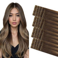 COOKAYU Tape in Human Hair Extensions, Invisible Tape in Extensions Medium Brown to Caramel Blonde 16Inch 35g 20pcs Injected Human Hair Seamless Invisi Edge Tape