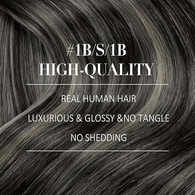 YoungSee 130G Wire Human Hair Extensions Black Ombre Wire Hair Extensions for Women Balayage Human Hair Fish Line Extension Off Black Mix Silver Remy Hair 22Inch