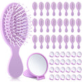 Meanplan 48 Pcs Mini Hair Brush Set 24 travel Wet Dry Hair Combs Pocket Detangling 24 Compact Folding Makeup Mirrors for Spa Sleepover Birthday Bridal Shower Bachelorette Christmas Party Gift(Purple)