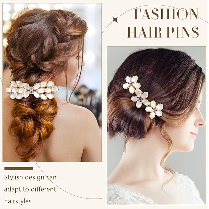 Geyoga 6 Pieces Vintage Hair Barrettes for Women Retro Flower French Pearl Crystal Rhinestones Clips Hair Pins for Women Styling Accessories(Flower Style)
