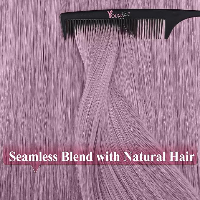 YoungSee Human Hair Tape in Extensions Purple Tape in Hair Extensions Lavender Real Hair Tape-in Extension Light Purple 12In Tape on Hair Extension for Party 20g 10pcs