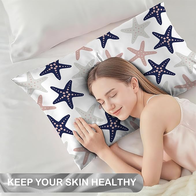 Sea Starfish Modern Satin Pillow Case Queen Size,Soft Pillowcases for Hair and Skin Similar to Silk,Pillowcases with Hidden Zipper Bedding Accessories,20X30 Inches,1 Pack