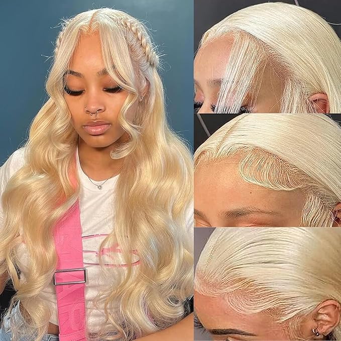 613 Blonde Lace Front Wig Human Hair 200 Density 613 Frontal Wig 13x6 HD Transparent Lace Blonde Wig Body Wave Full & Thick Hair 24 Inch