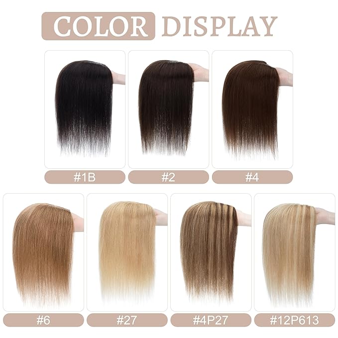 Hair Toppers for Women Real Human Hair No Bangs, 13 * 15 cm Larger Silk Base 150% Density Clip In Topper Hairpieces, Wiglet Top Pieces Add Volume -10 Inch 04 Medium Brown