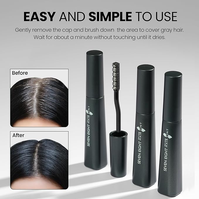 SEVEN EIGHT Gray Cover Root Touch Up Mascara Quick Cover Root Tint, Water-Resistant Concealer, Temporary Cover Up Brush for Hair Mustache & Beard (NATURAL BLACK)