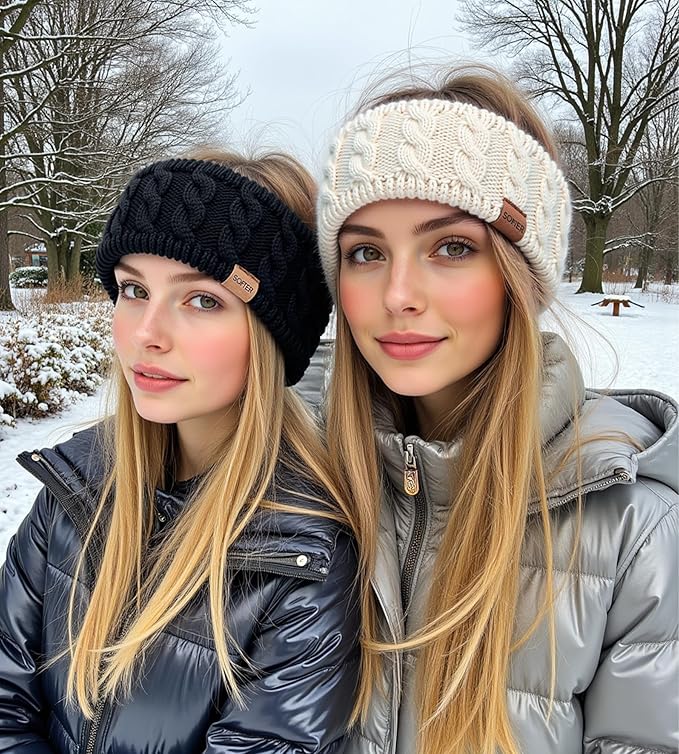 Sofier Winter Headbands for Women Knit Ear Warmers Soft Fuzzy Fleece Lined Cold Weather Ear Muffs Christmas Stocking Stuffers Gifts