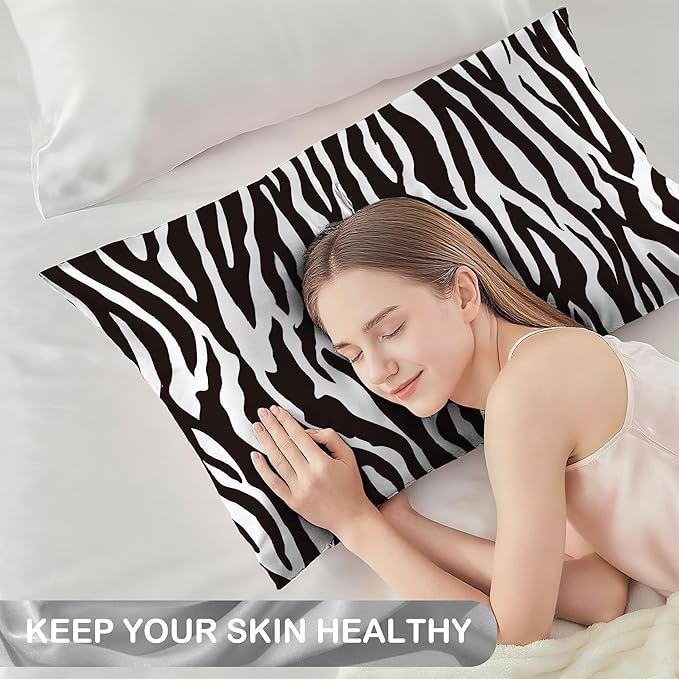 Satin Pillowcase 1 Pack-Zebra Black and White Silky Pillow Cover for Hair and Skin,King Size 20x36 Inch Soft Cooling Printed Pillow Cases with Hidden Zipper,Gifts for Women Men