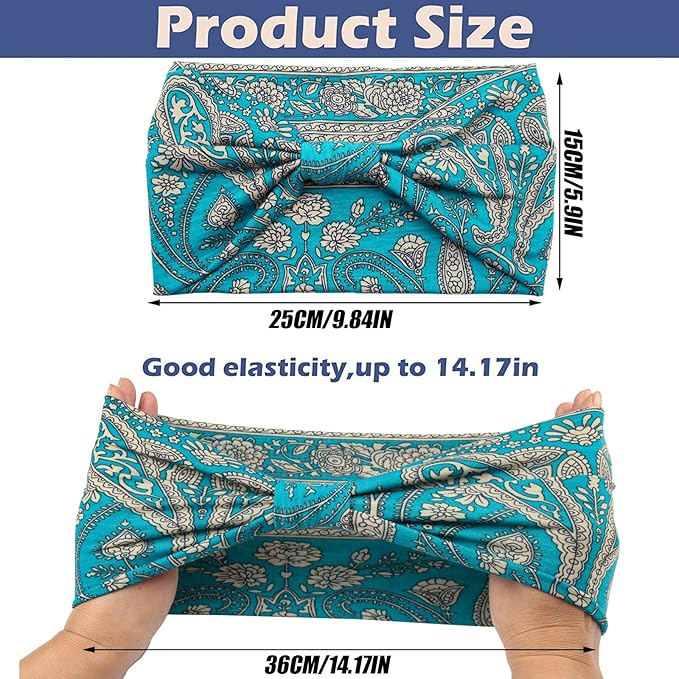 Yeshan Wide Headbands for Women Boho Knotted Head Wraps Turbans Non Slip Bandana Headbands Sport Yoga Workout Stretchy Hair bands,Pack of 6