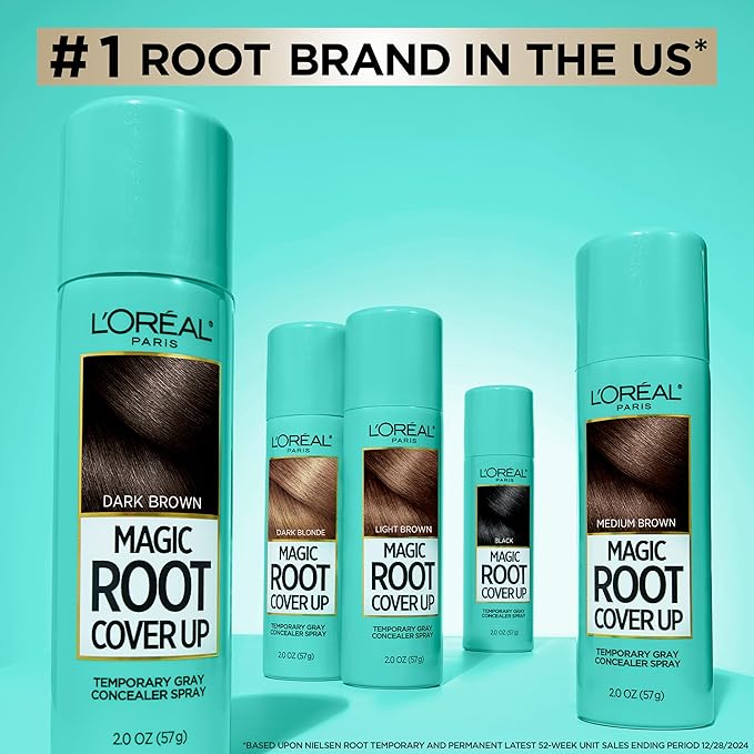 L'Oreal Paris Hair Color Magic Root Cover Up Temporary Colored Concealer Spray for Gray Roots, Lightweight formula, Ammonia and Peroxide Free, Light to Medium Blonde, 2 count