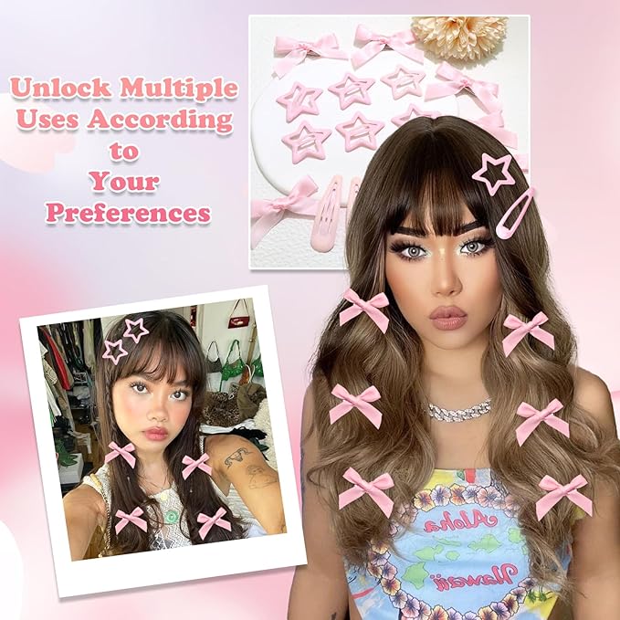 24Pcs Pink Mini Bow Hair Clips Y2K Star Snap Hair Barrettes Water Drop No Slip Hair Clips for Women Small Hair Bows Cute Bowknot Star Hair Pins Accessories for Girls