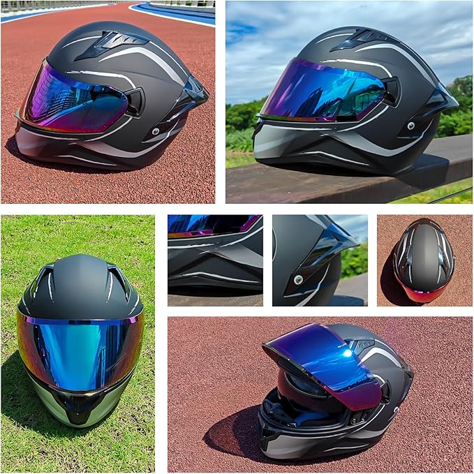 Full Face Motorcycle Helmets for Adult Men Women, DOT Approved Street Bike Racing Helmet Dual Visor Quick Release Buckle, Motorbike ADV Moped Helmet with Extra Clear Visor