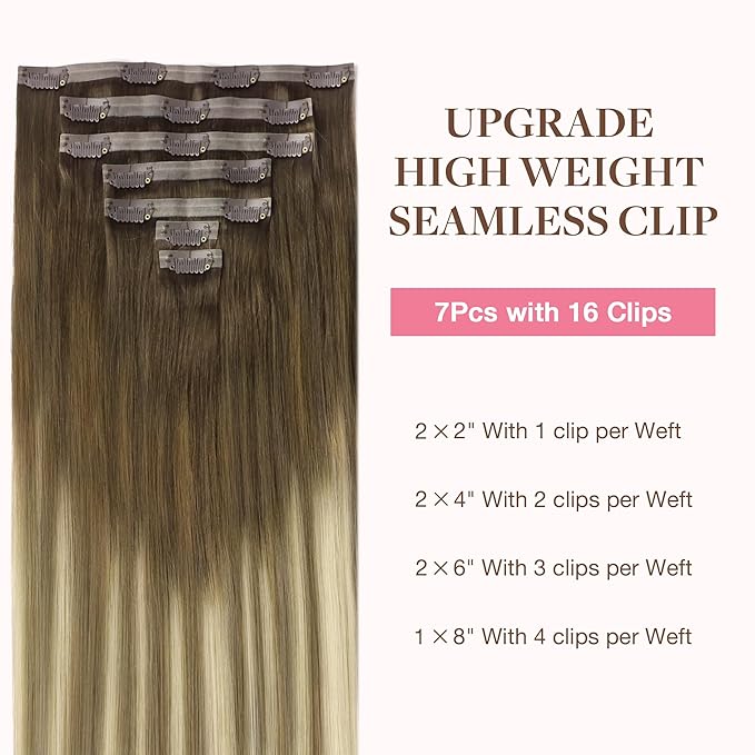 GOO GOO Clip in Hair Extensions Real Human Hair, Remy Human Hair Extensions Clip ins for Women, Natural Human Hair, 22inch 160g 7Pcs, #3/8/613 Balayage Walnut Brown to Ash Brown and Bleach Blonde