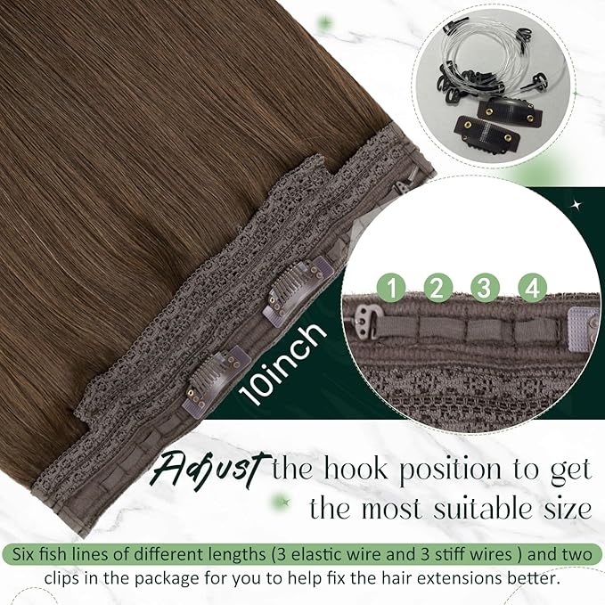 RUNATURE Invisible Wire Hair Extensions Brown 18 Inch 80g One Piece Fish Line Hair Extensions Real Human Hair Straight Smooth Hair No Shedding Easy to Install #4