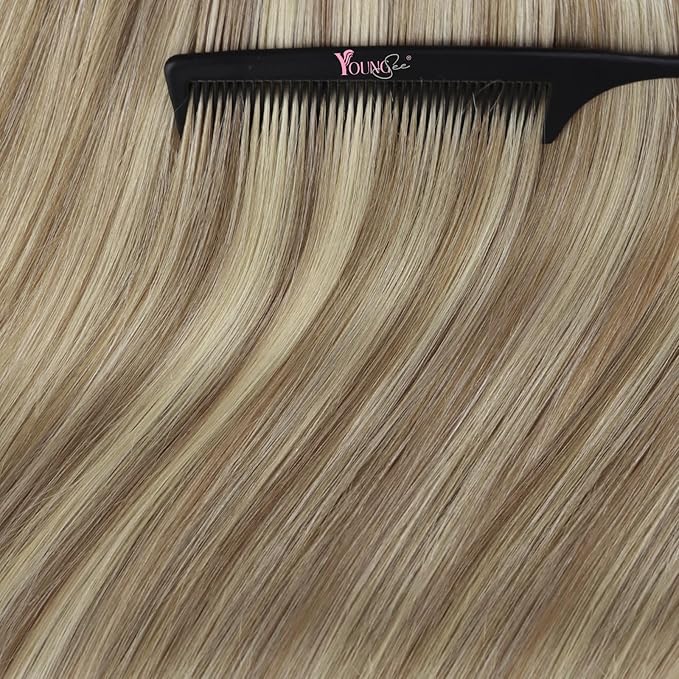 YoungSee Human Hair Tape in Extensions Highlight Invisible Tape in Brown Hair Extensions Softness Tapes Remy Hair Extension Human Hair Light Brown Highlighted Blonde 14Inch 20pcs 50g