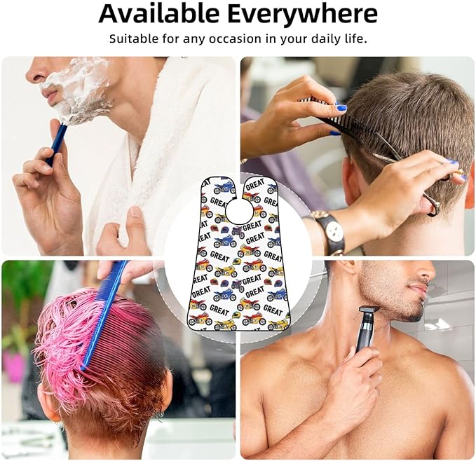 Beard Bib with 3 Suction Cups, Non-Stick Waterproof Hair Catcher Apron, Men's Shaving Essential for Grooming, Vintage Motorcycle Racing Dirt Bike Shave Bib