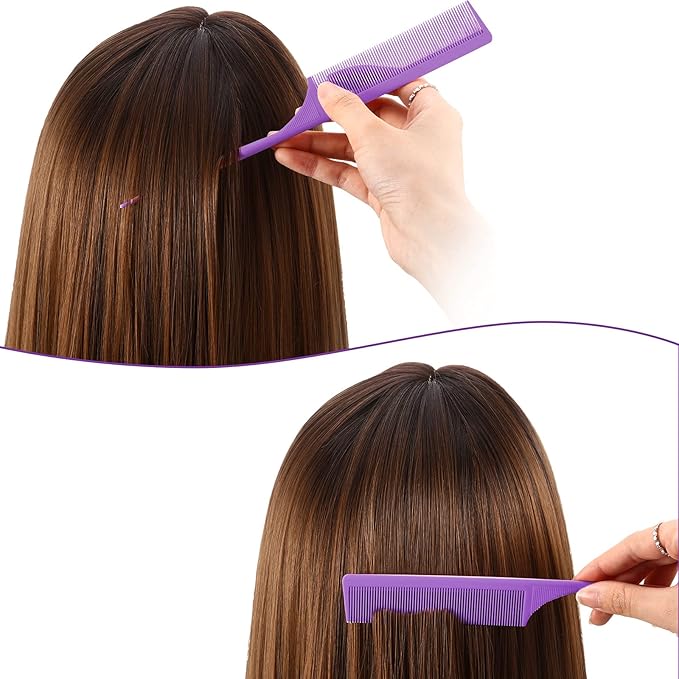 2 Pack Rat Tail Combs for Women Fine Tooth Comb Parting Tip Carbon Fiber Root Teasing Anti Static Heat Resistant Adding Volume Evening Hair Styling (Purple)