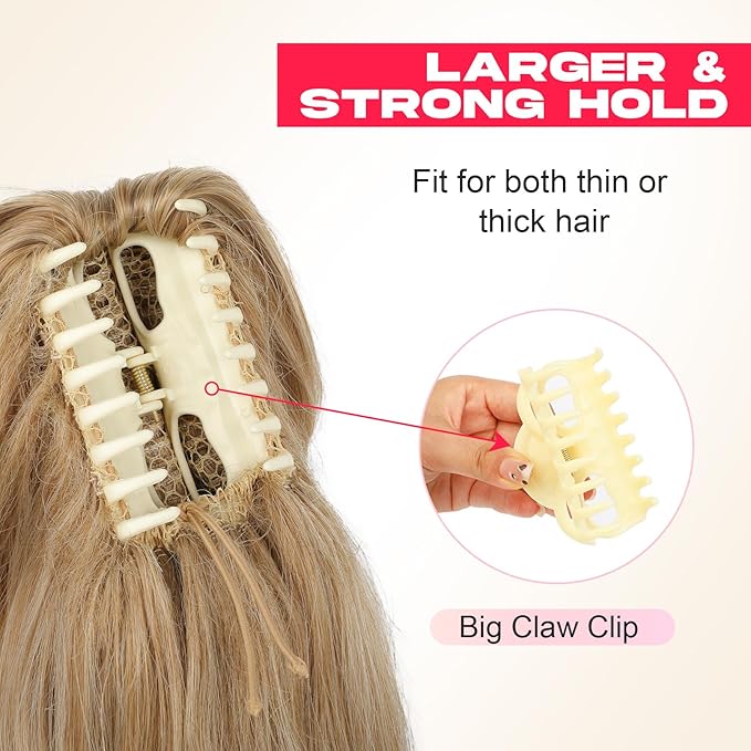 Ponytail Extension - 14" Claw Clip in Ponytail Hair Extensions Natural Soft Synthetic Layered Wavy Pony Tail Hair Pieces for Women - Dark Blonde with Highlights