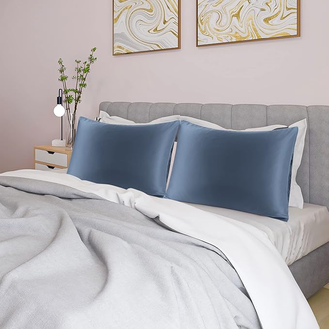 uxcell 2 Pack Silk Satin Pillowcase for Hair and Skin, Cool, Silky, Soft Breathable Pillow Cases Queen Size 20x30 Inch Sateen Pillowcase Slate Gray with Envelope Closure
