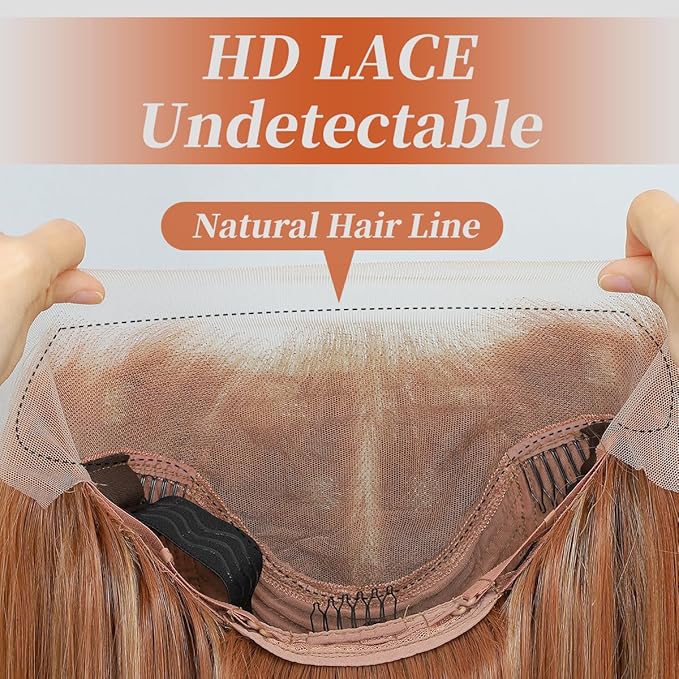 13x4 Synthetic Lace Front Wigs Pre Plucked 26 Inch Long Wavy Ginger Wigs For Black Women 100% Futura Premium HD Lace Wig Ready to Wear Beginner Friendly Daily Party Use