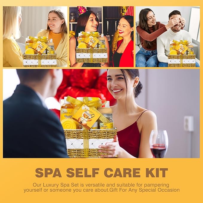 Spa gift baskets Luxury gifts, Christmas Gifts for Women, Large basket 25 pcs for Women & Men Bath and Body Shower Bath Kit, Vanilla Honey Almond birthday gifts bath gift Spa Kit, Mother's Day Gifts